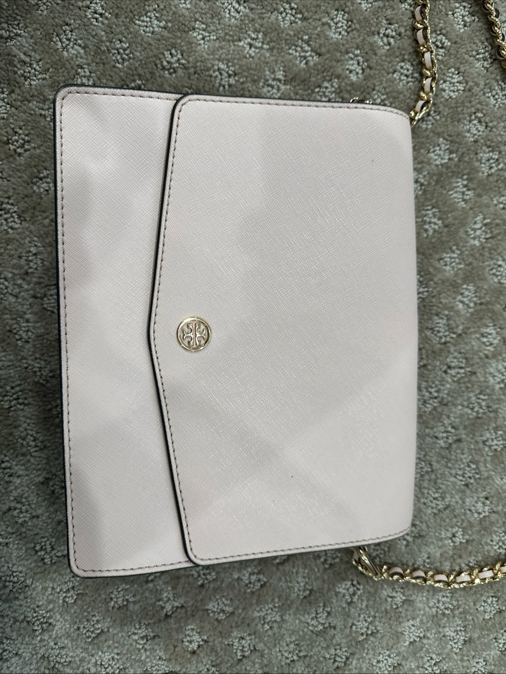 Tory Burch Pale Pink Saffiano Crossbody with Gold Hardware